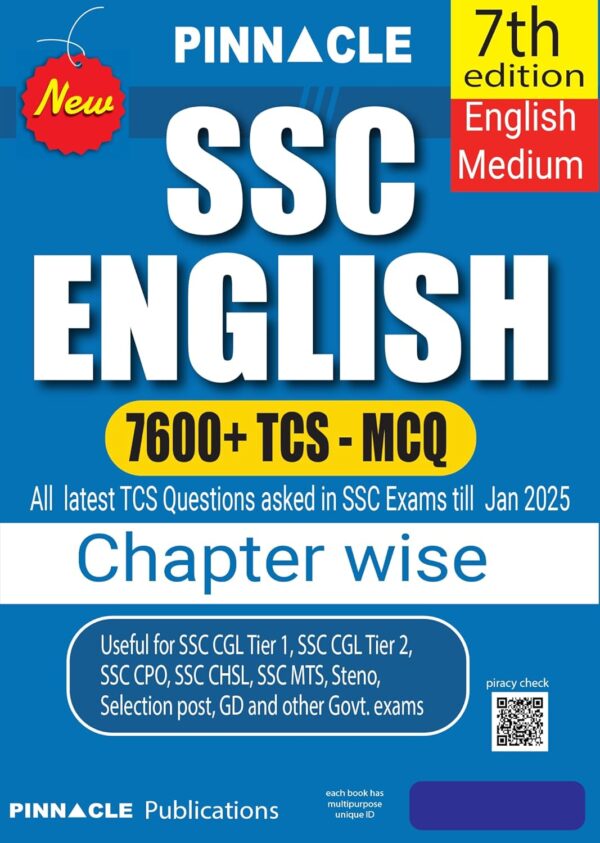 Pinnacle SSC English 7600+ TCS MCQ Chapter-wise with detailed explanation | 7th edition |